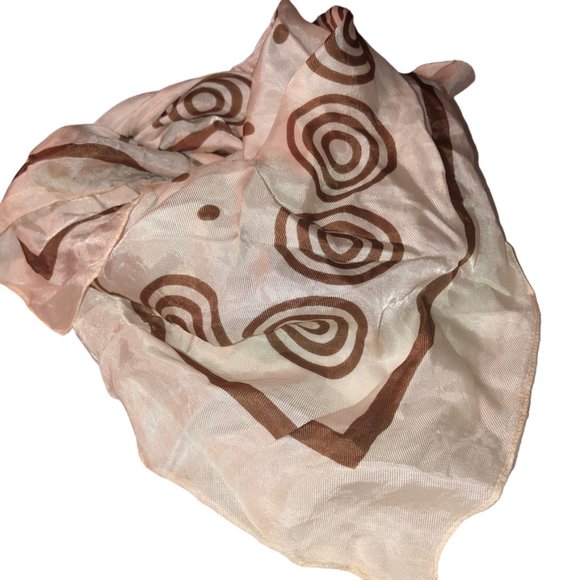 vintage 100% silk white brown circles print scarf - Picture 3 of 4